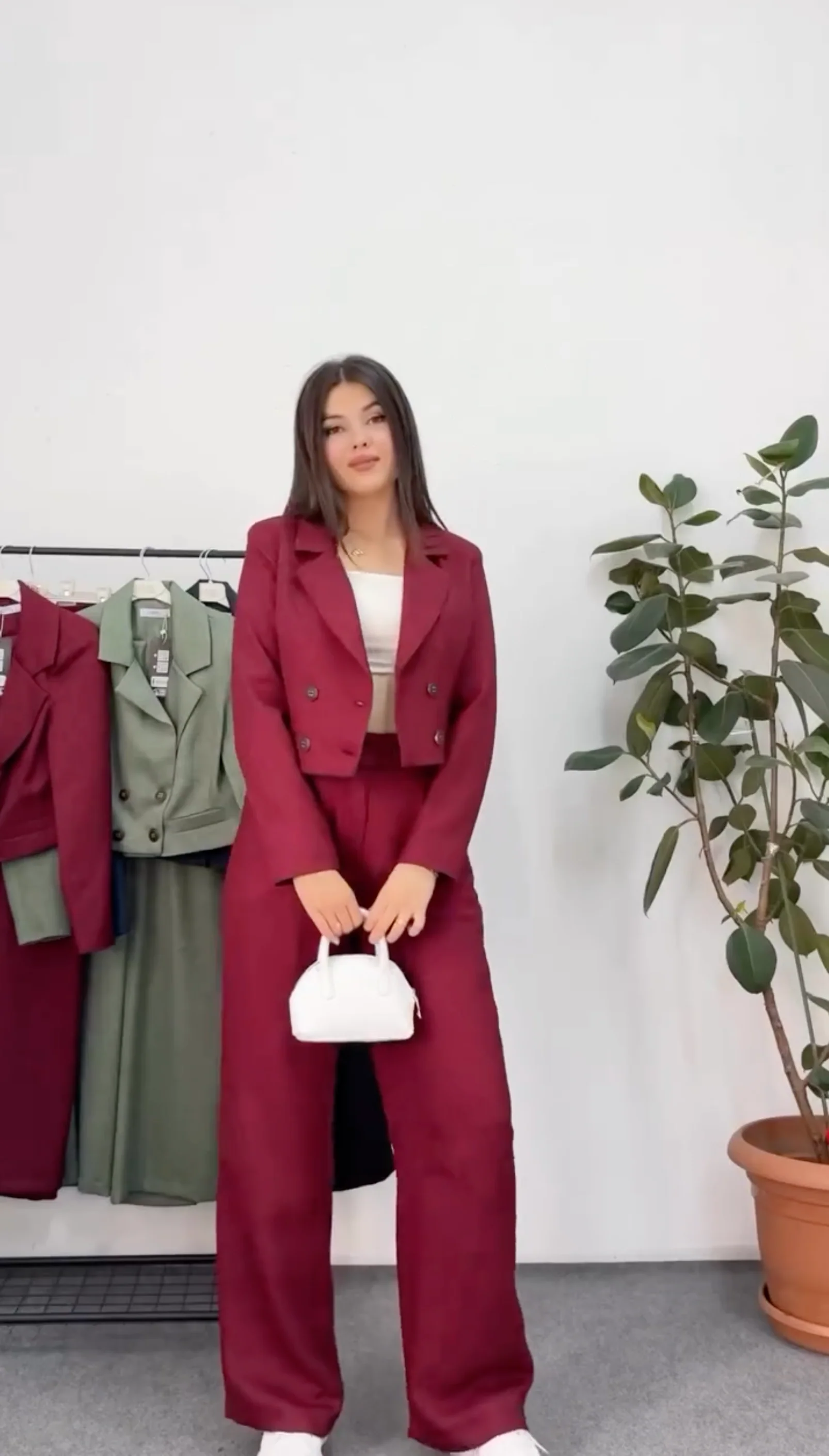 French Cropped Blazer with Pants - Korean Linen - Image 3