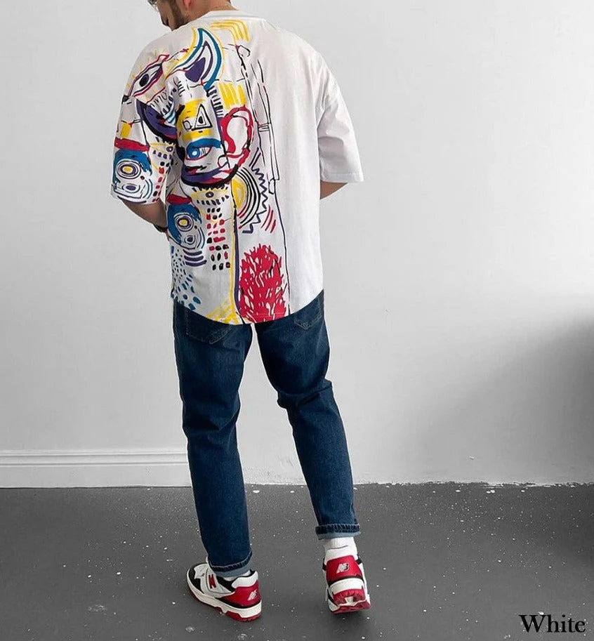 Mock Neck Half Paint T-Shirt - 50% Off