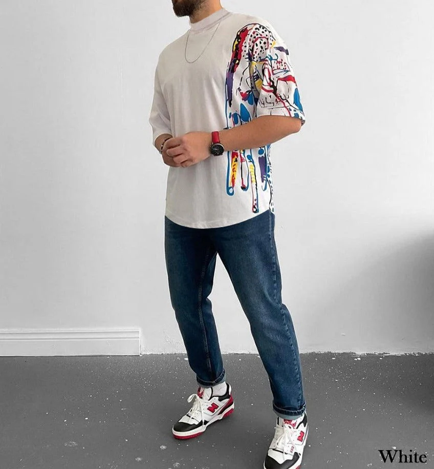 Mock Neck Half Paint T-Shirt - 50% Off - Image 2