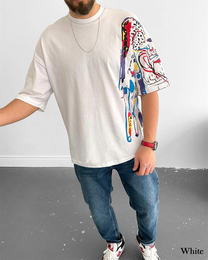 Mock Neck Half Paint T-Shirt - 50% Off - Image 3
