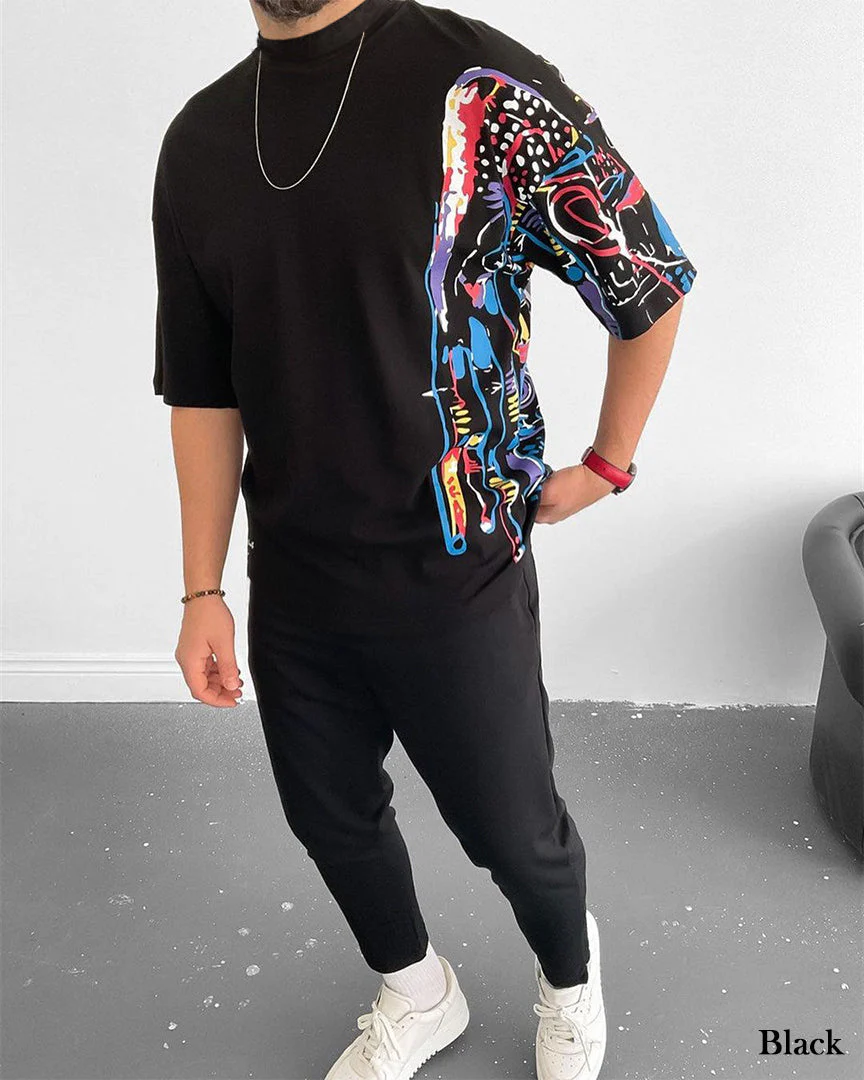 Mock Neck Half Paint T-Shirt - 50% Off - Image 6
