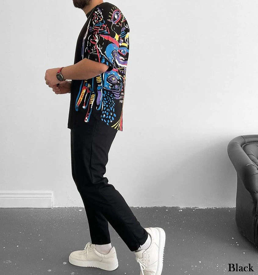Mock Neck Half Paint T-Shirt - 50% Off - Image 8