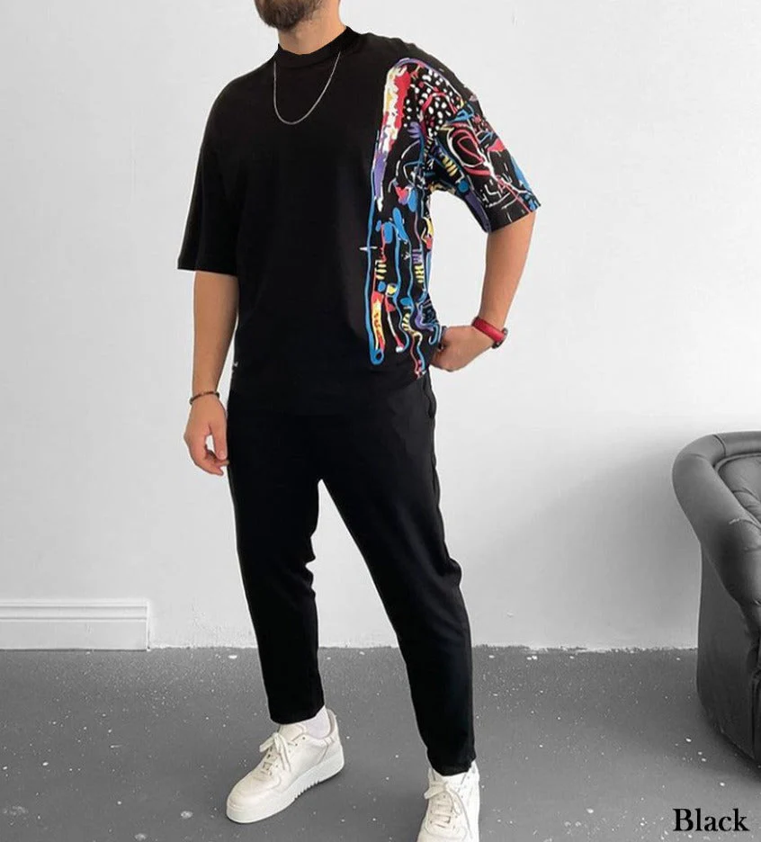 Mock Neck Half Paint T-Shirt - 50% Off - Image 9