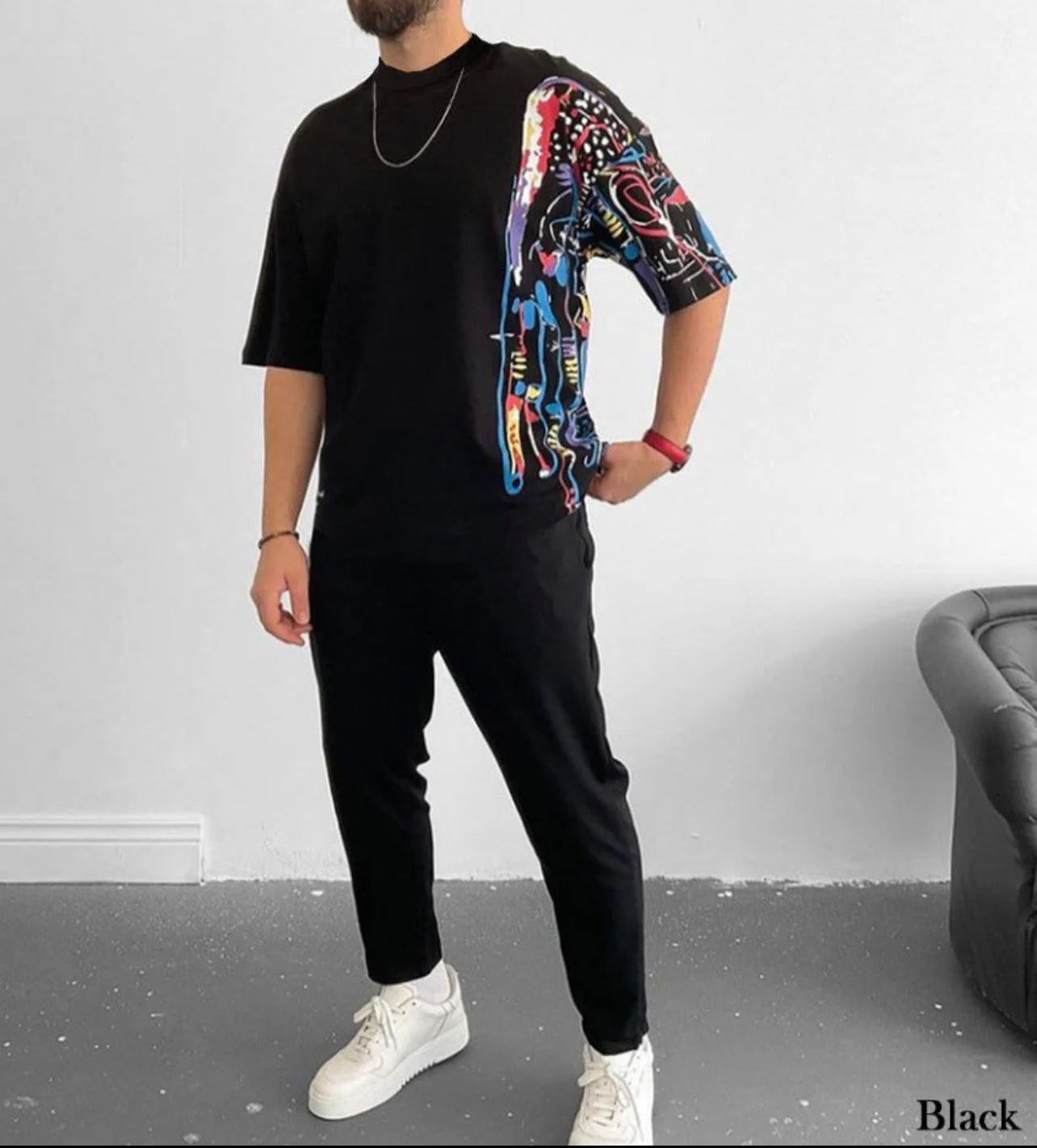 High Neck Oversize Half Paint T-Shirt - Image 4