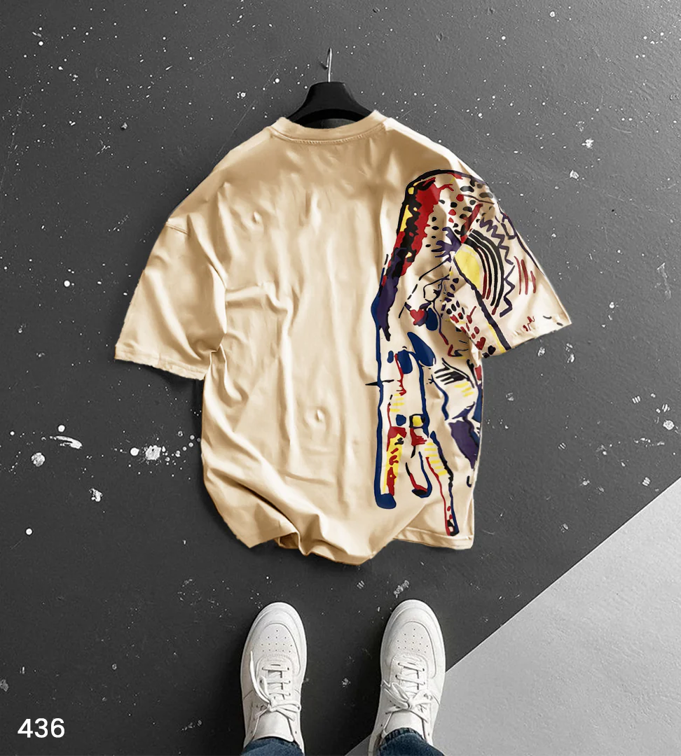High Neck Oversize Half Paint T-Shirt - Image 6