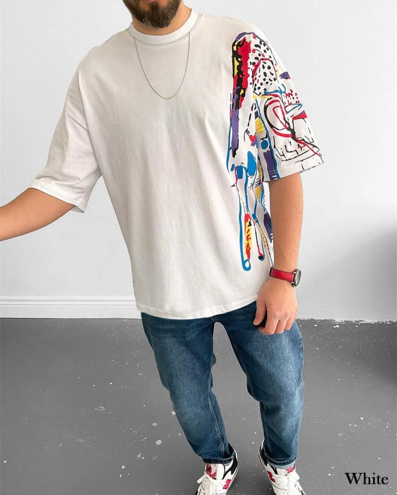 High Neck Oversize Half Paint T-Shirt - Image 7