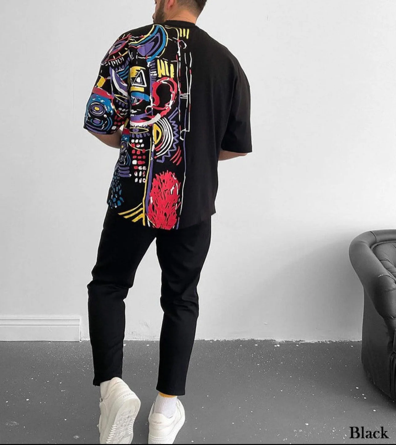 High Neck Oversize Half Paint T-Shirt - Image 9