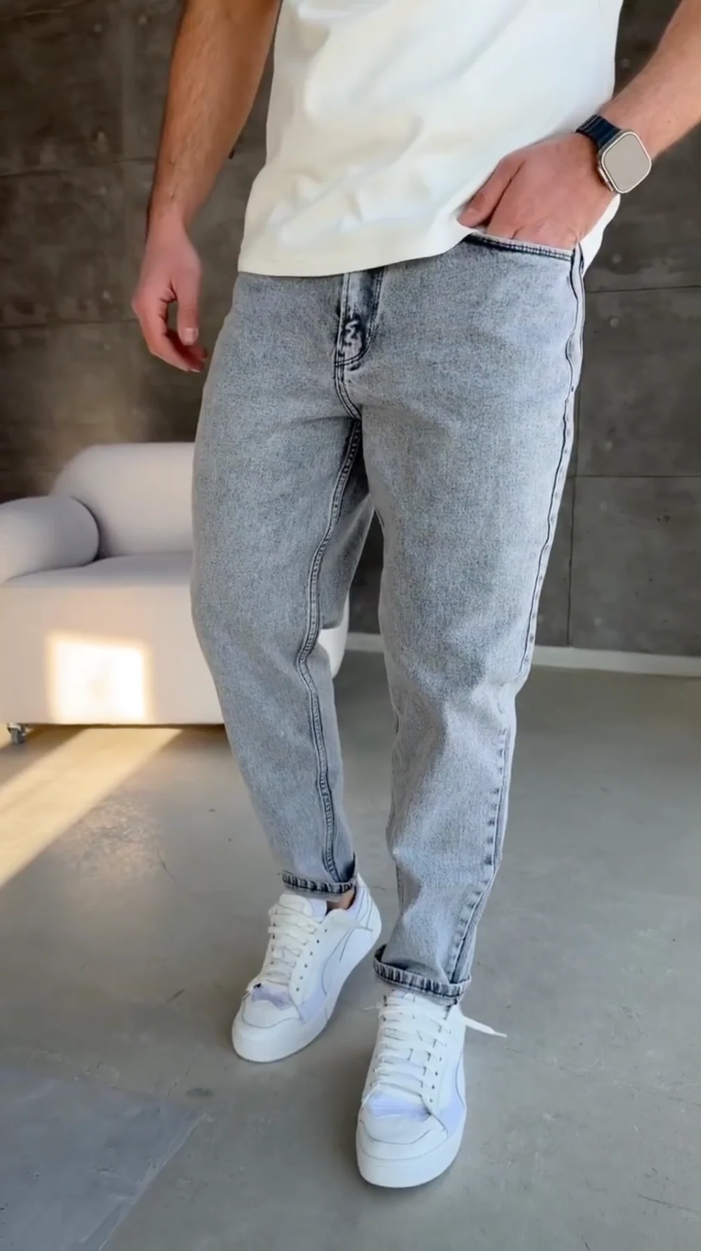 Slim Cropped Fit Jeans - Vintage Wash - Image 2