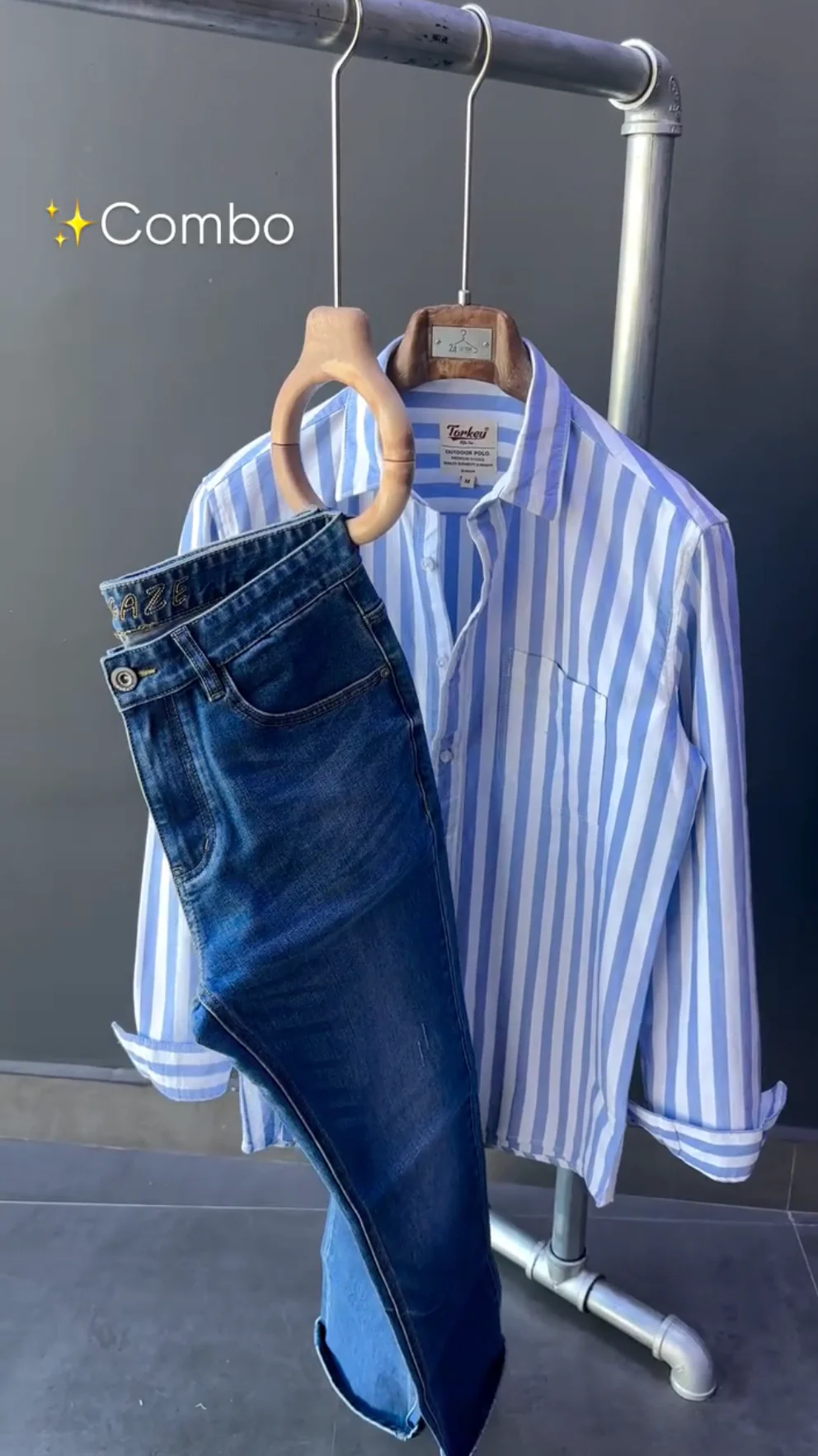 Stripe Shirt & Denim Pants