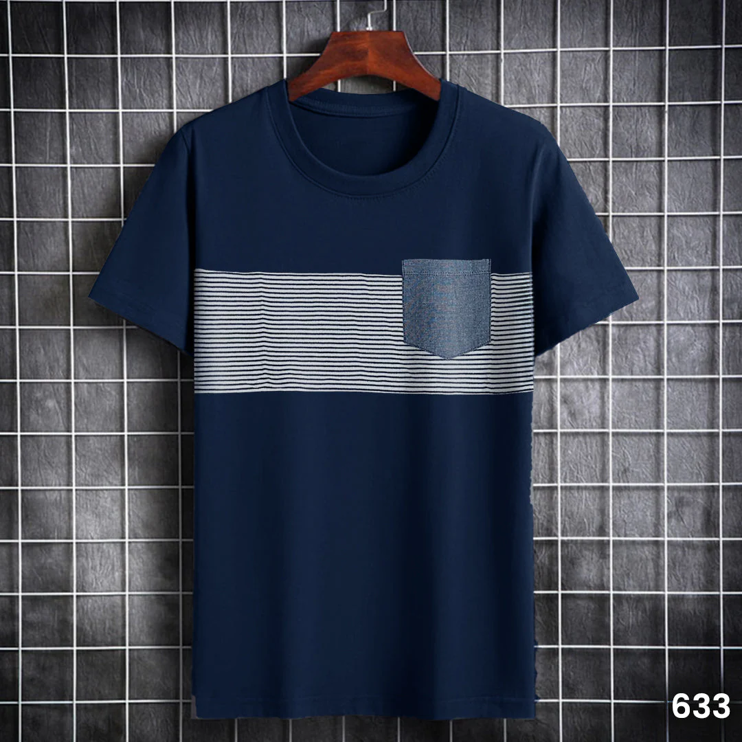 Striped Pocket T-Shirt Navy Blue - 633