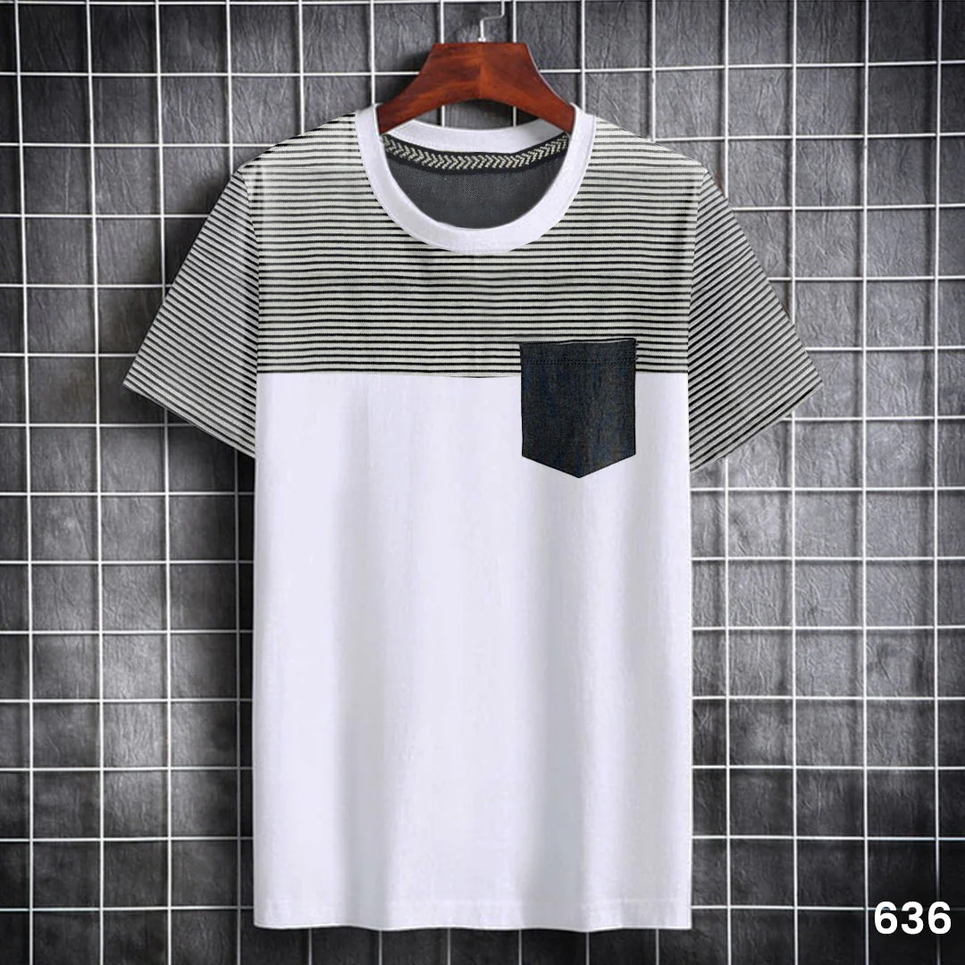 Striped Pocket T-Shirt Navy White - 636