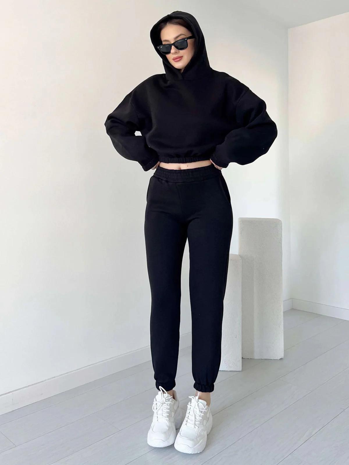 Women Cropped Hoodie Set - 60% Off