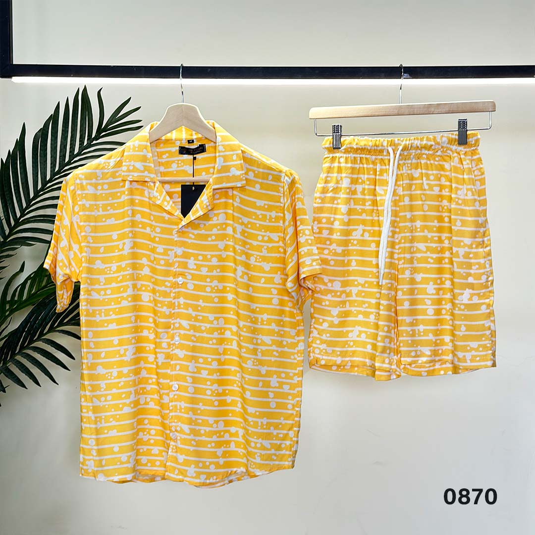 Yellow Striped Printed Set - 0870